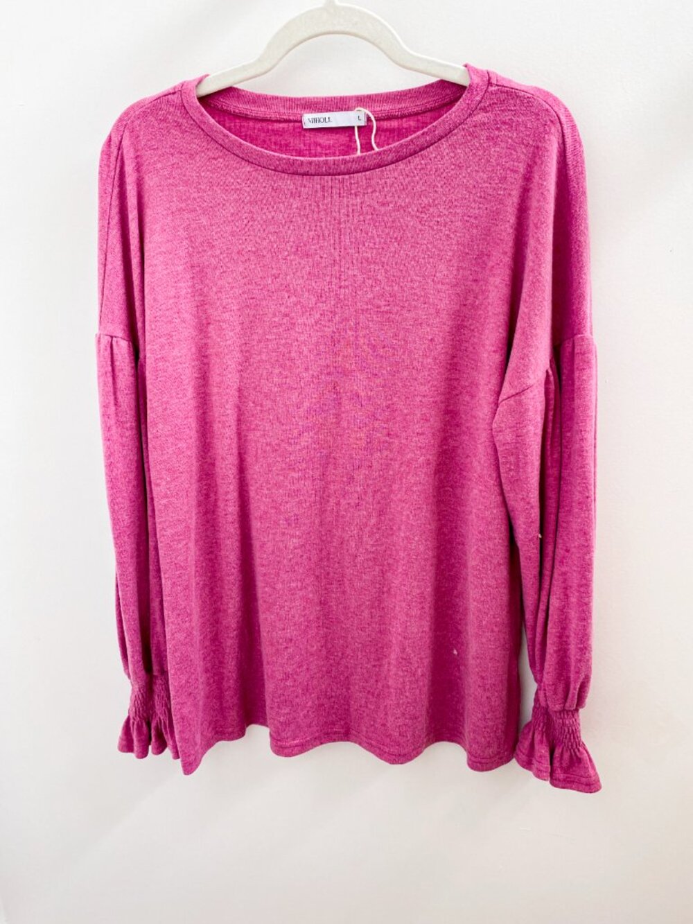 Miholl Mauve Long Sleeve Smocked Cuff Knit Top - Large